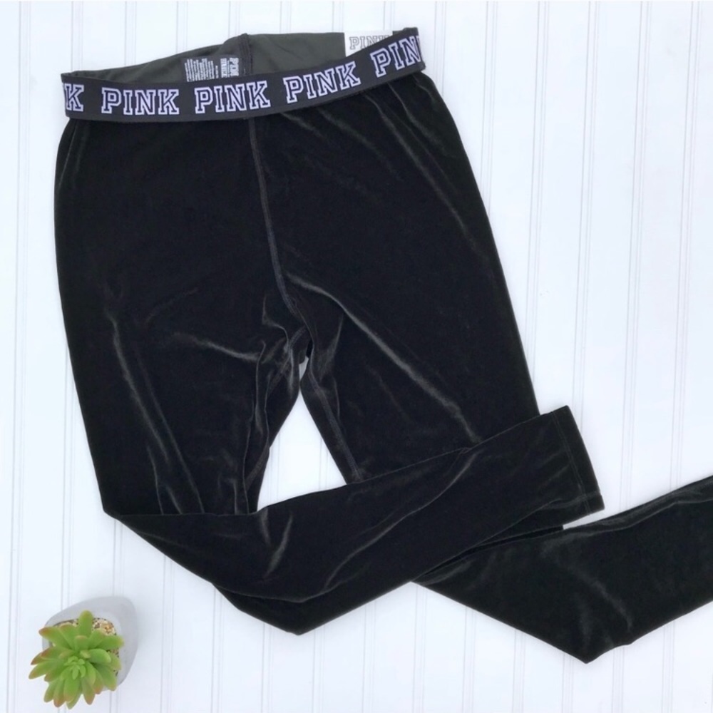 •VS PINK• black velour flat legging